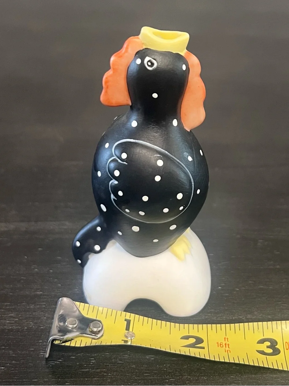 VTG Carol Eldridge Black Spotted Rooster Chicken Pie Bird Vent Funnel 4”